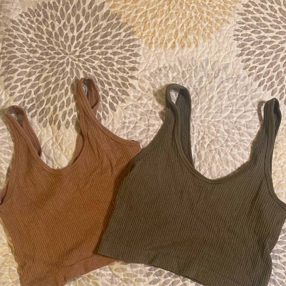 Urban Outfitters Ribbed Tank Top Duo - Tan and Olive - Picture 3 of 3